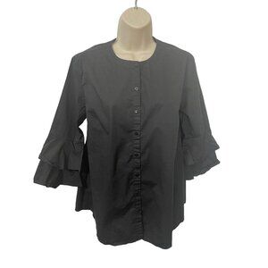 ISABELLA OLIVER MATERNITY Women's Size 2 Button Up Black Shirt Tiered Sleeves